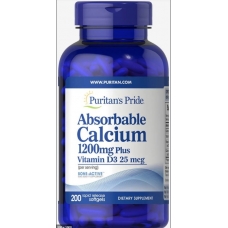 Puritans Pride Absorbable Calcium 1200 mg Plus Vitamin D3 25 mcg - 200 softgel