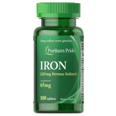 Puritans Pride Iron 65 mg (Ferrous Sulfate 325 mg) 100 Tablets
