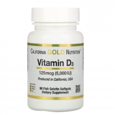California Gold Nutrition Vitamin D3 125 mcg (5000 IU) 90 Fish Gelatin Softgels