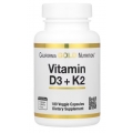 California Gold Nutrition Vitamin D3 + K2 as MK-7 180 Veggie Capsules