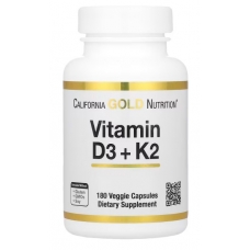California Gold Nutrition Vitamin D3 + K2 as MK-7 180 Veggie Capsules