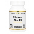 California Gold Nutrition Vitamin D3 + K2 as MK-7 60 Veggie Capsules