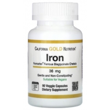 California Gold Nutrition Ferrochel Iron (Bisglycinate) 36 mg 90 Veggie Capsules