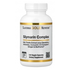 California Gold Nutrition Silymarin Complex Milk Thistle Extract Plus Dandelion Artichoke Curcumin C3 Complex® Ginger and BioPerine® 120 Veggie Capsules
