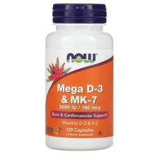 NOW Foods Mega D-3 & MK-7 5000 IU / 180 mcg 120 Capsules