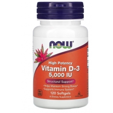 NOW Foods Vitamin D3 125 mcg (5000 IU) 120 Softgels 