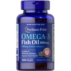 Puritan's Pride Omega-3 Fish Oil 1000 mg (300 mg Active Omega-3) 100 Softgels